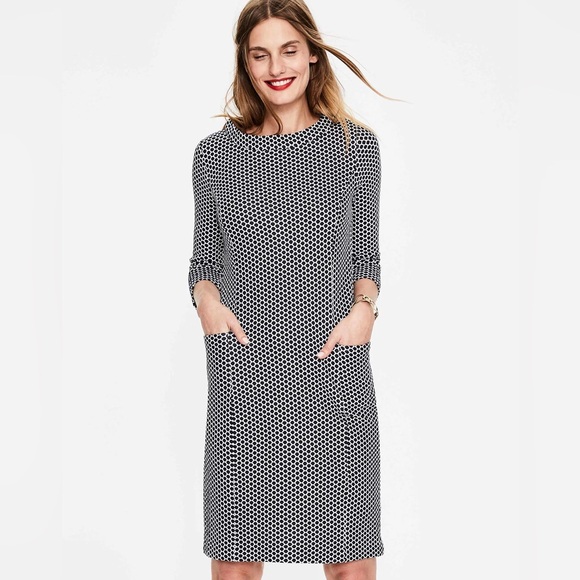 BODEN SARAH JACQUARD KNIT BLUE WHITE 3/4 SLEEVES DRESS US SZ 10 10R - Picture 6 of 10